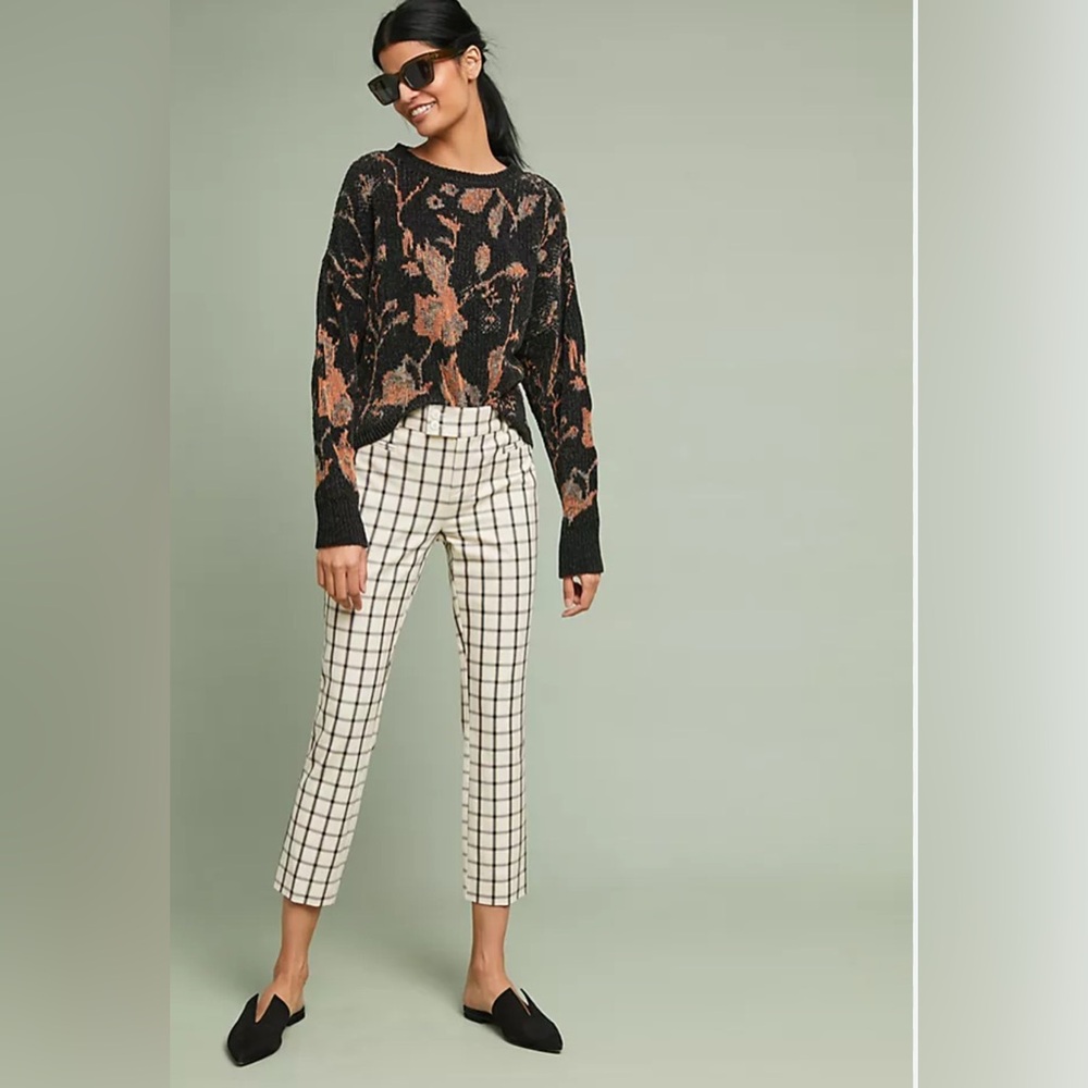 Anthropologie The Essential Slim Trousers - Ivory Plaid - 4P